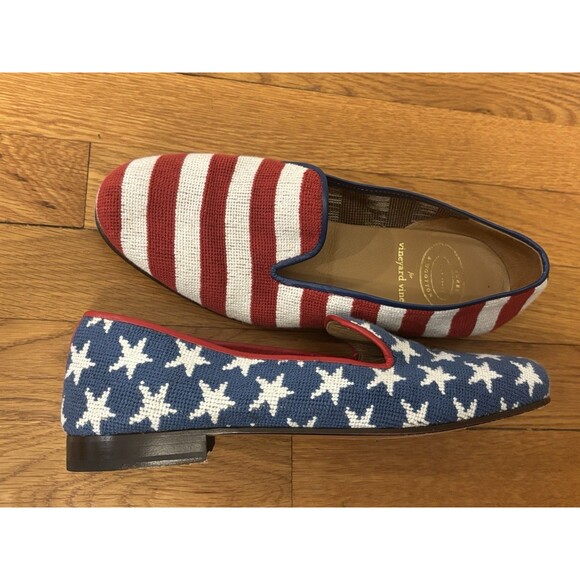 Vineyard Vines Stubbs & Wootton Flats Loafers Stars Stripes American Flag 8 - Picture 7 of 15